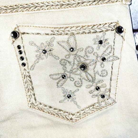 Rock 47 Wrangler fawn color ultra low rise metallic accent gems jeans - Picture 3 of 6